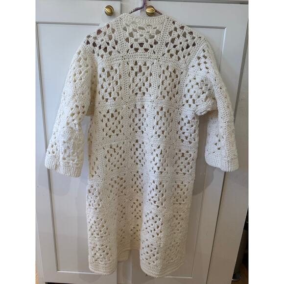 Vintage Handmade White Crochet Long Sweater Duster - Picture 4 of 4